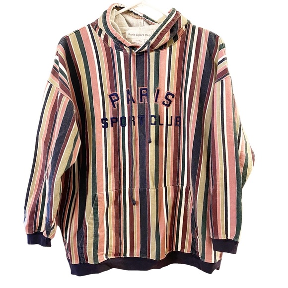 Sweat Polaire Vintage Paris Sport Club – Années 80/90 – Vert Col Rond – Taille L